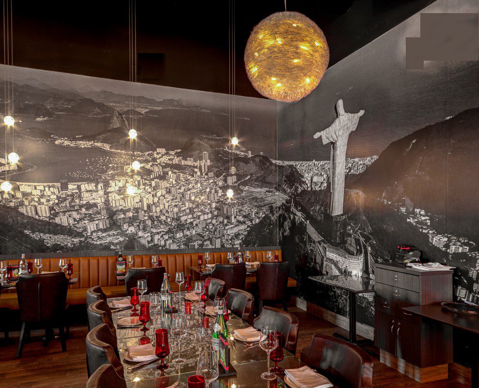 Private dining area with mural
