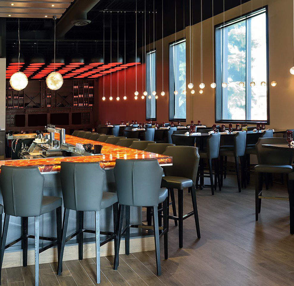 Bar with backlit onyx counter
